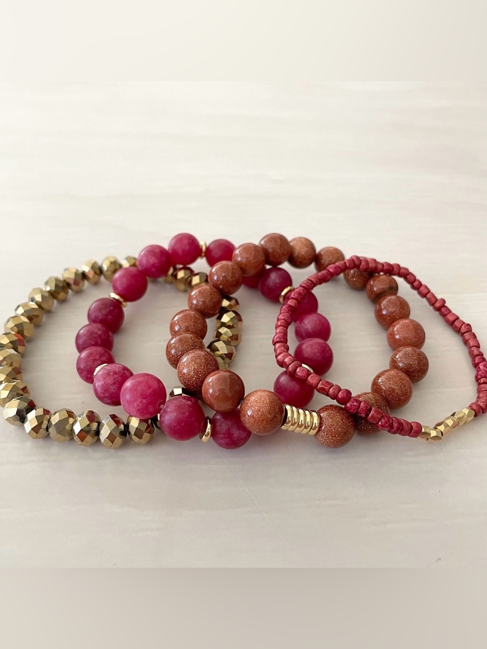Burgundy and Gold bracelet stack